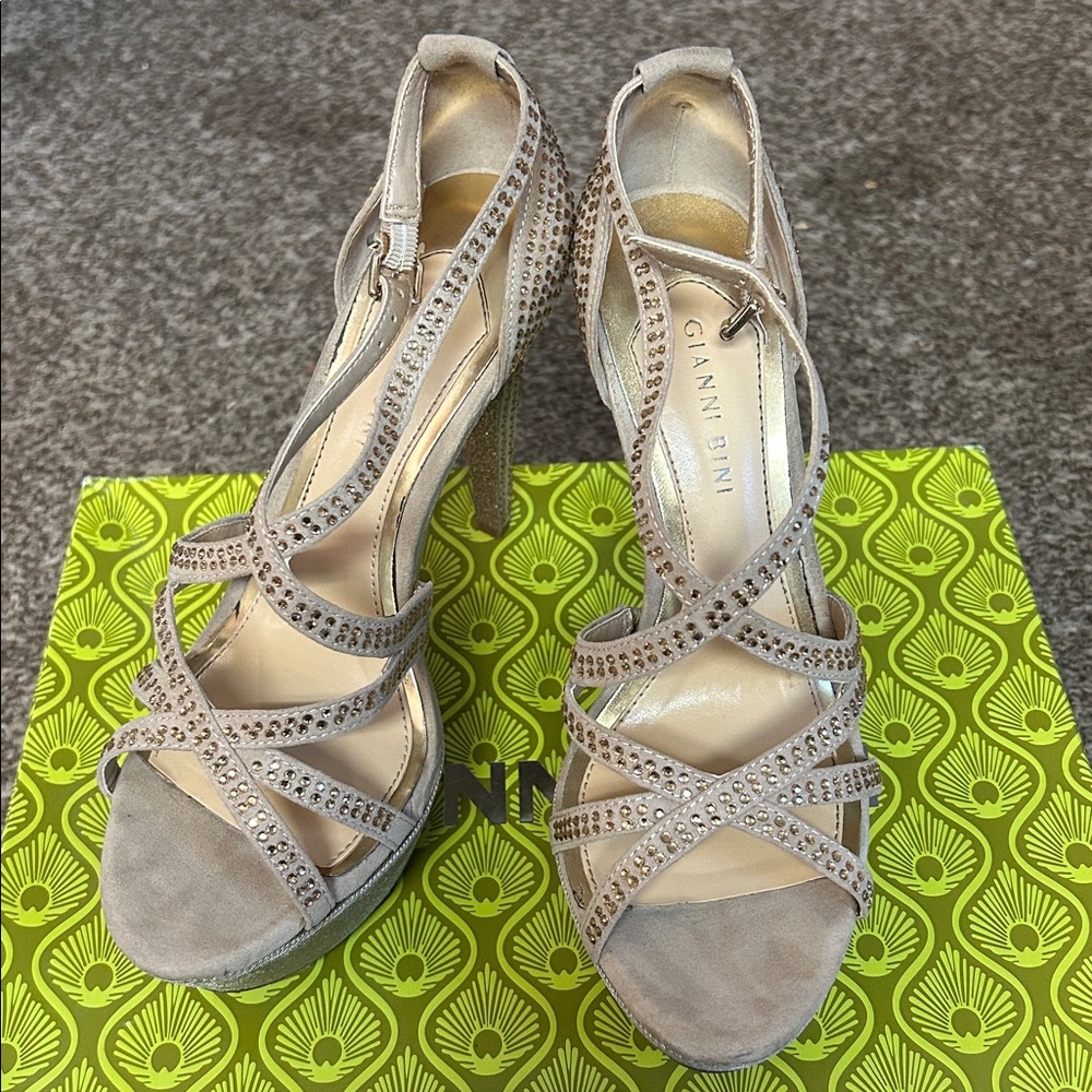 Gianni Bini Glittering Beige Strappy Heels